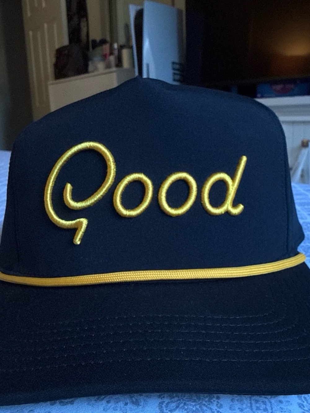 Good Embroidered Black and Gold Snapback Hat
